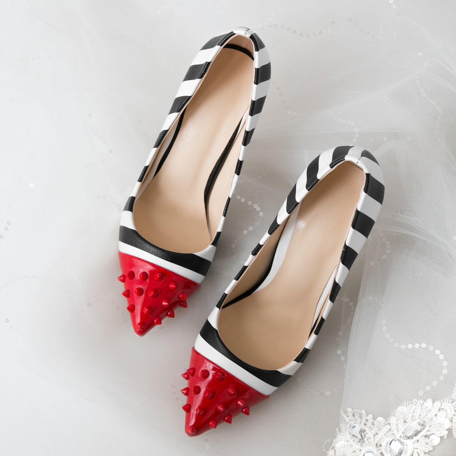 Color rivet striped fashion high heels - Image 4