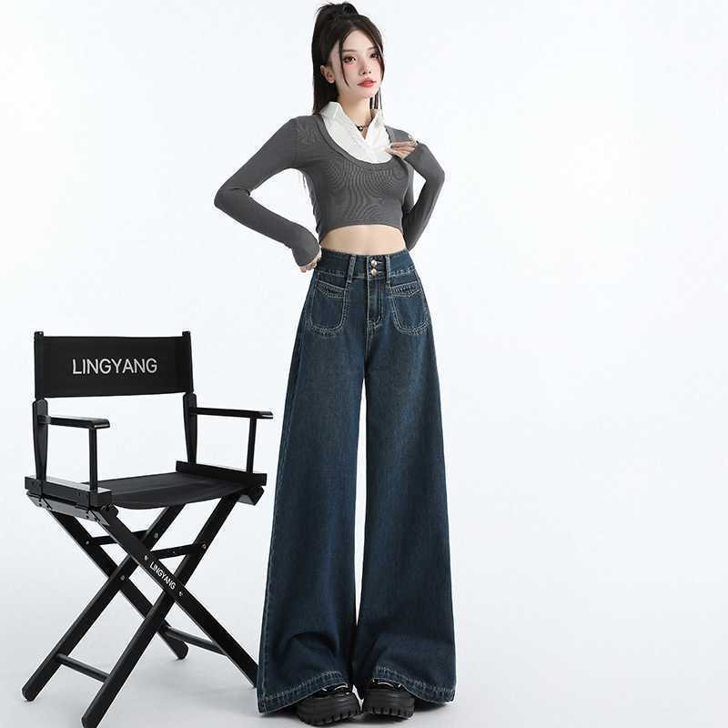 Draping Mop All-matching Straight Jeans For Women - Image 5