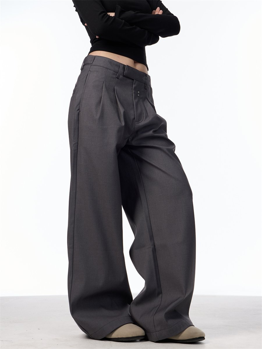 Simple Loose Double Pleated Rivet Draping Casual Suit Pants - Image 9