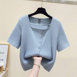 Covering The Flesh And Showing Thin Irregular Knitted Sweater Women's T-shirt