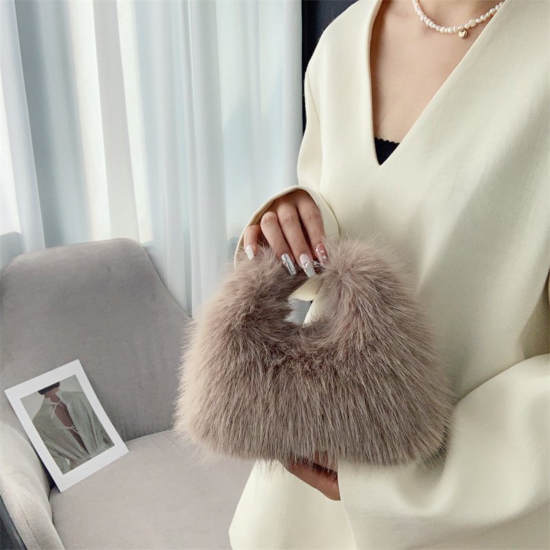 Autumn And Winter New Imitation Fox Fur Hand Holding Dinner Bag - Image 3