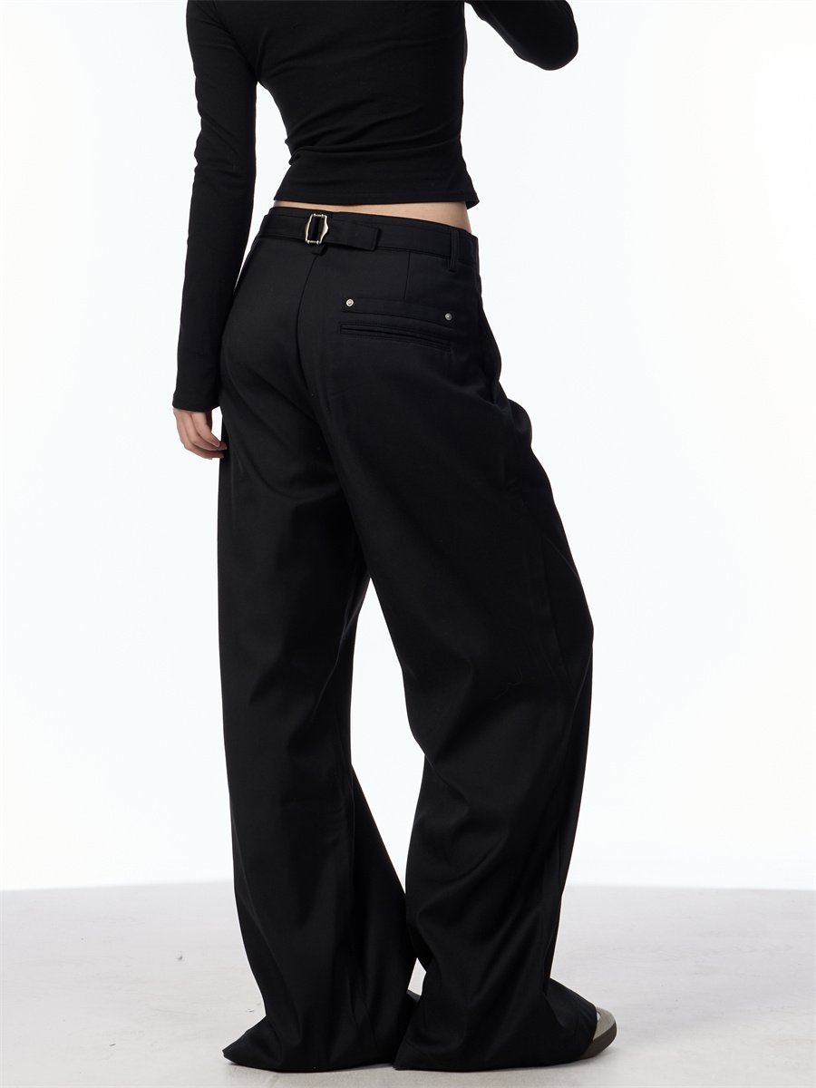 Simple Loose Double Pleated Rivet Draping Casual Suit Pants - Image 7