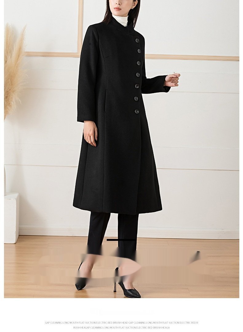 Woolen Coat Women's Long Stand-up Collar Professional Commute Cashmere Coat - Image 5