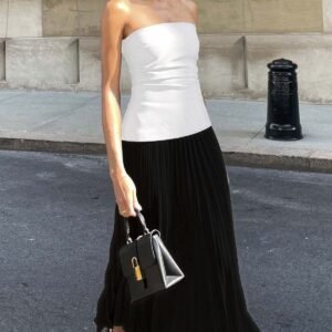 Elegant Slim-Fit Tube Top Long Dress – Waist-Defining