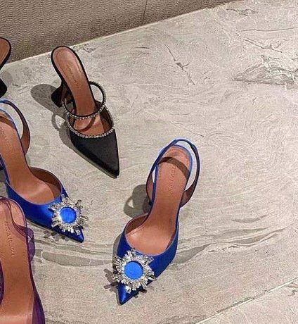 Glittering Rhinestone Satin Wine Glass Heel Shoes Baotou Slippers - Image 3