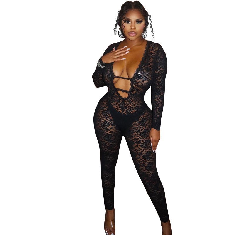 Women's Lace See-through Zipper Jumpsuit - Image 5