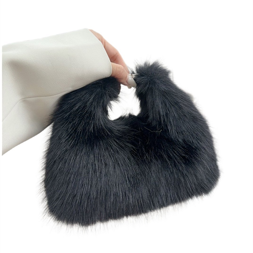 Autumn And Winter New Imitation Fox Fur Hand Holding Dinner Bag - Image 5