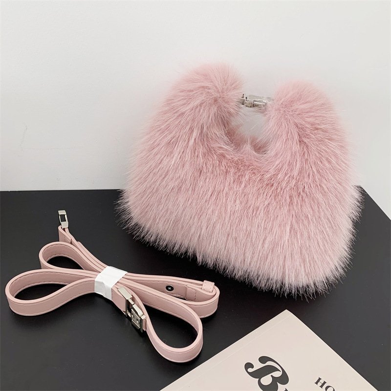 Autumn And Winter New Imitation Fox Fur Hand Holding Dinner Bag - Image 7
