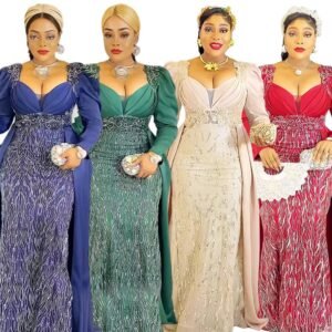 Plus Size Women's Dress V-neck Backless Sequined Evening Dress