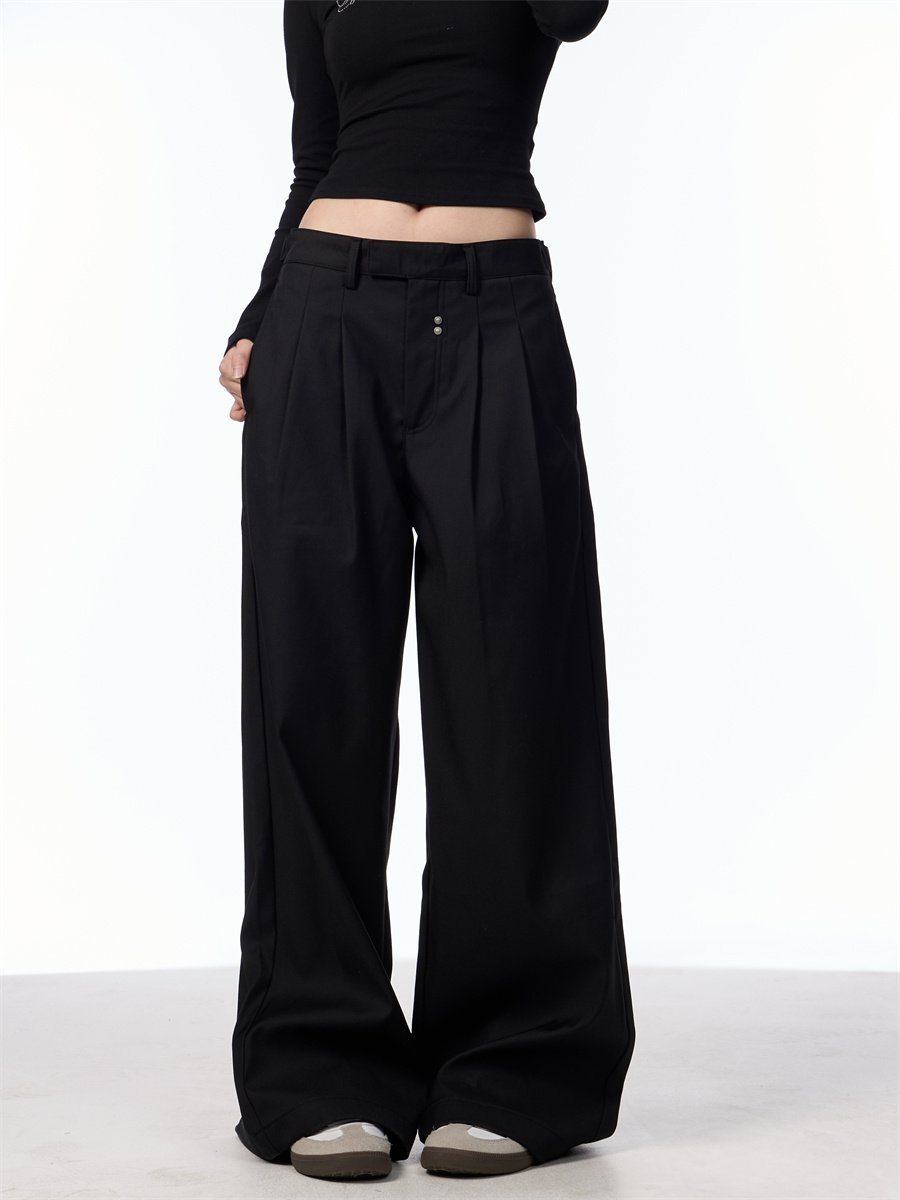 Simple Loose Double Pleated Rivet Draping Casual Suit Pants - Image 4