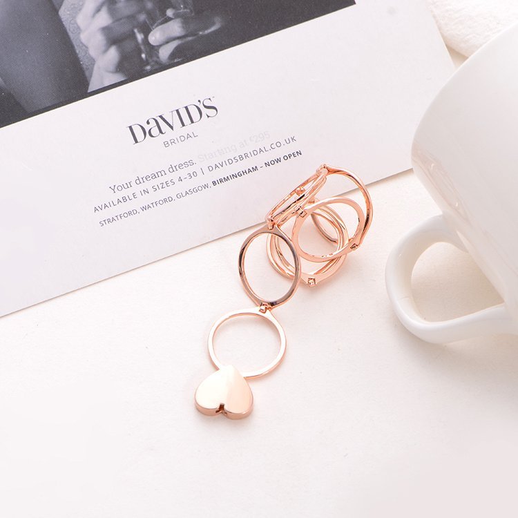 Heart Finger Ring Bracelet 2 in 1 Women Jewellery - Image 5