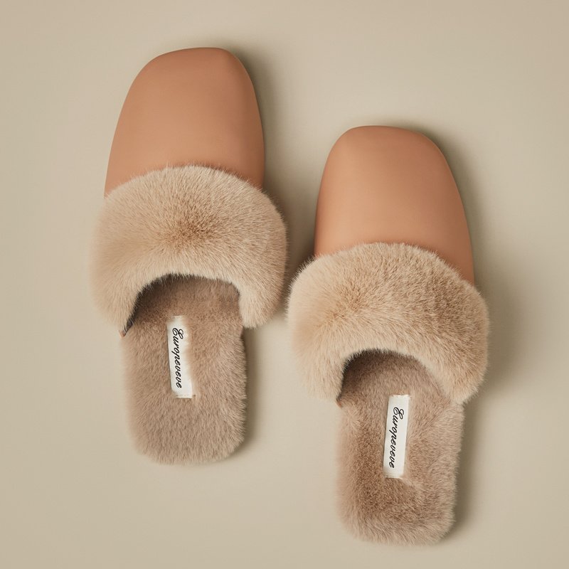 Women's Black Cotton Slippers Winter Velvet Thermal Non-slip Indoor - Image 2