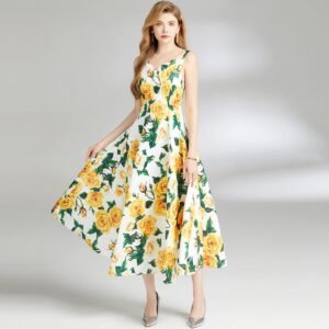 Waist Slimming Sleeveless A- Line Dress