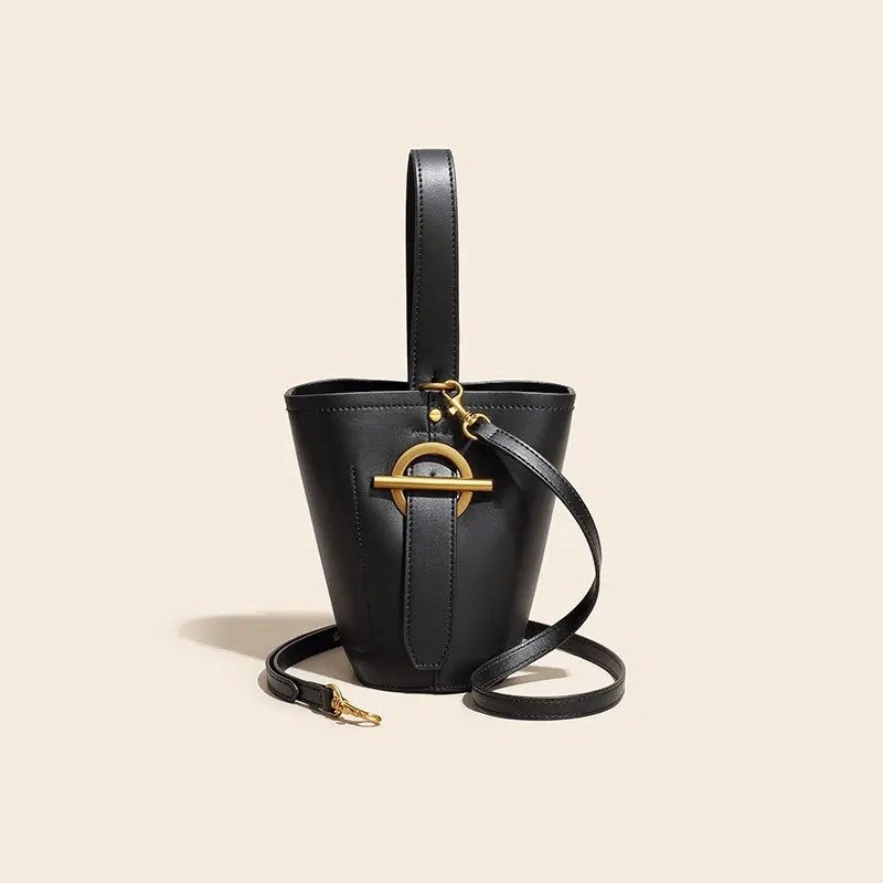 Women’s Portable One-shoulder Crossbody Genuine Leather Bucket Bag - Image 3