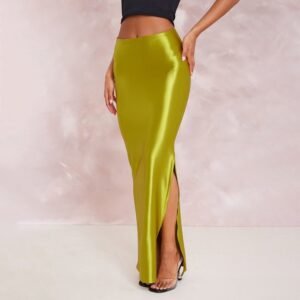 Summer European And American Draping Satin Multicolor Mid-length High Waist Sheath Skirt