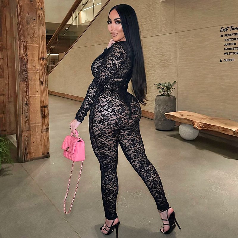 Women's Lace See-through Zipper Jumpsuit - Image 2