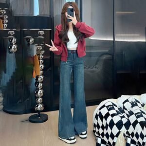 Women’s High Waist Flared Jeans – Slimming Wide Leg Elastic Denim Pants