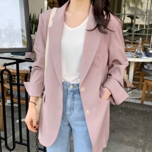 Minimalist Lapel Two Button Loose Long Sleeve Blazer Top