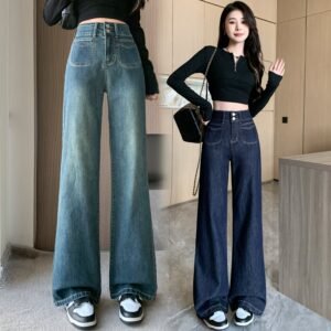 Retro High Waist Wide Leg Jeans for Women – Loose Straight Fit