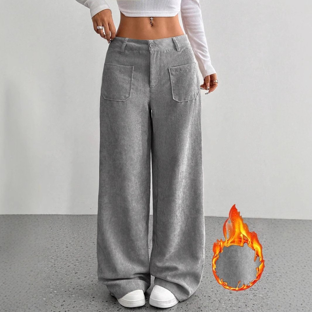 Loose Solid Color Pocket Mop Wide Leg Pants - Image 2