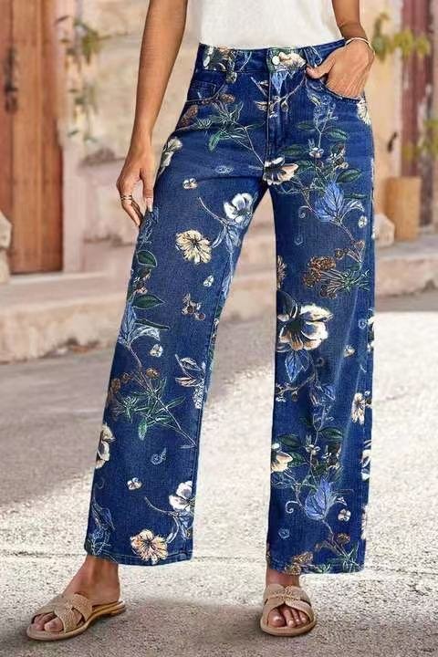 Women's Printed Denim Wide-Leg Pants – Spring & Autumn Style - Image 7