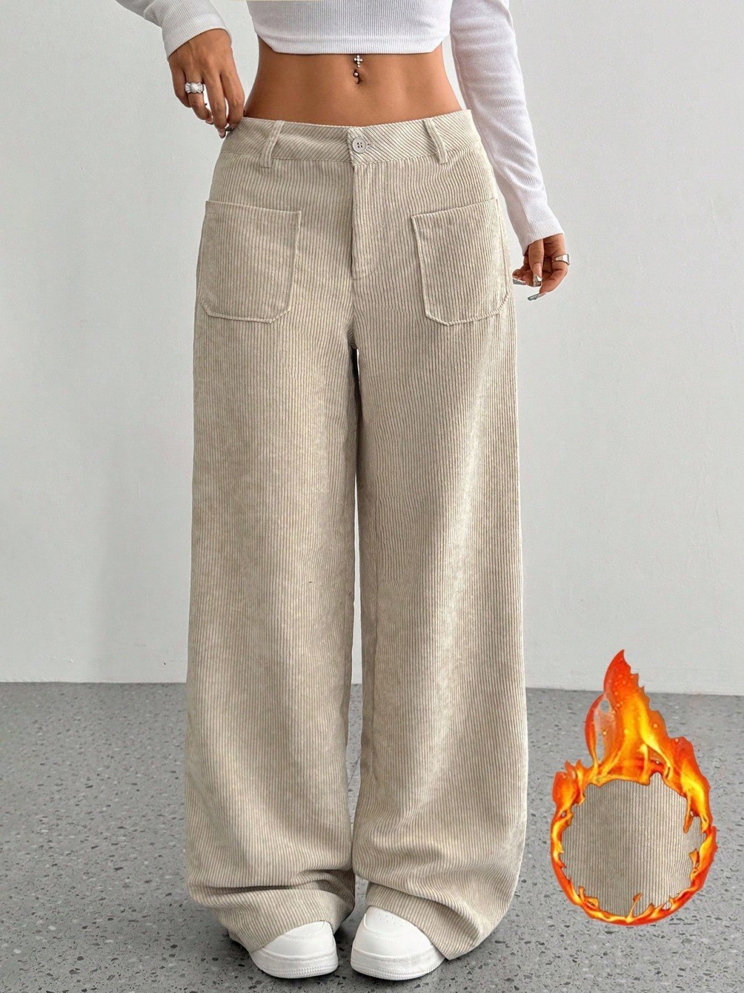 Loose Solid Color Pocket Mop Wide Leg Pants - Image 6