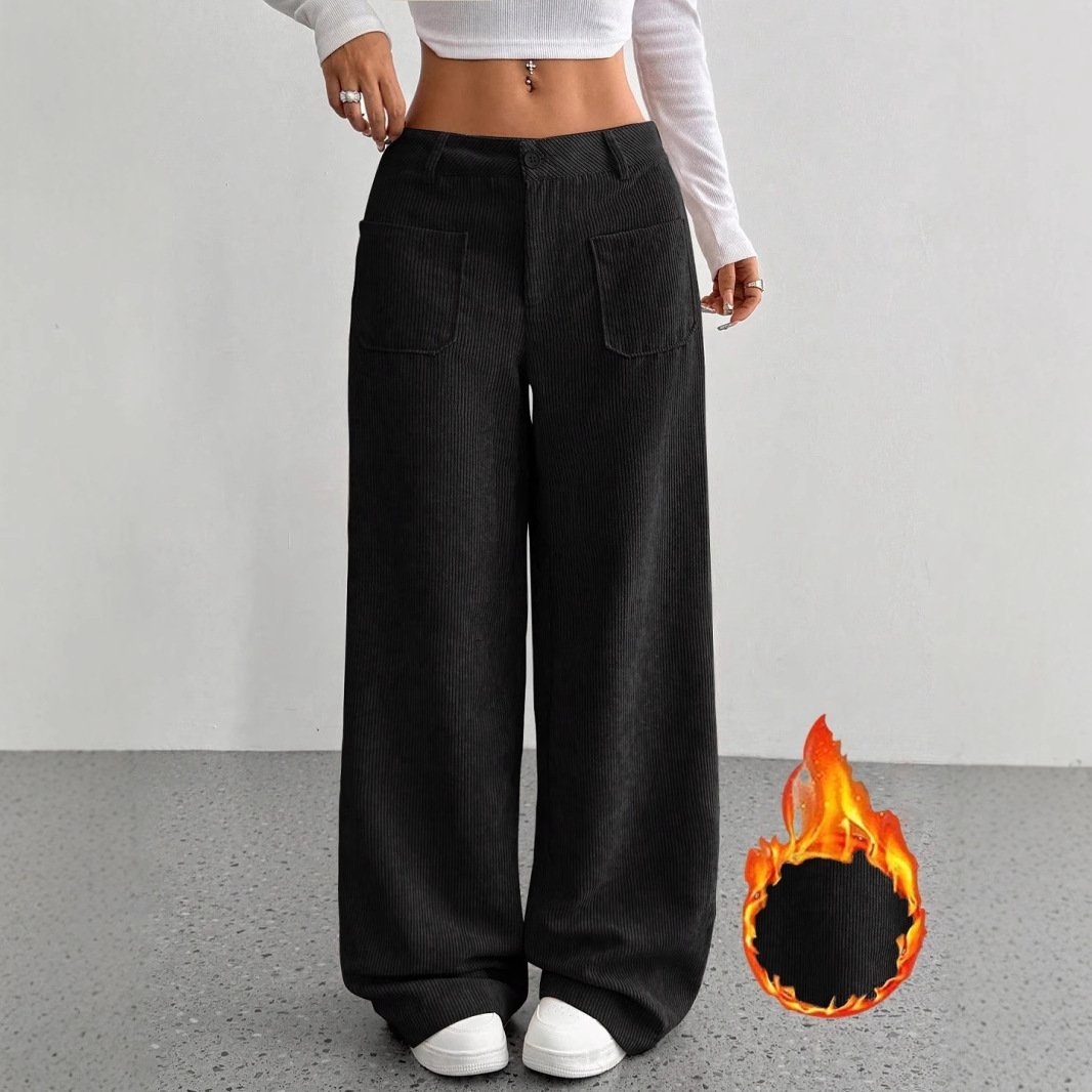 Loose Solid Color Pocket Mop Wide Leg Pants - Image 4