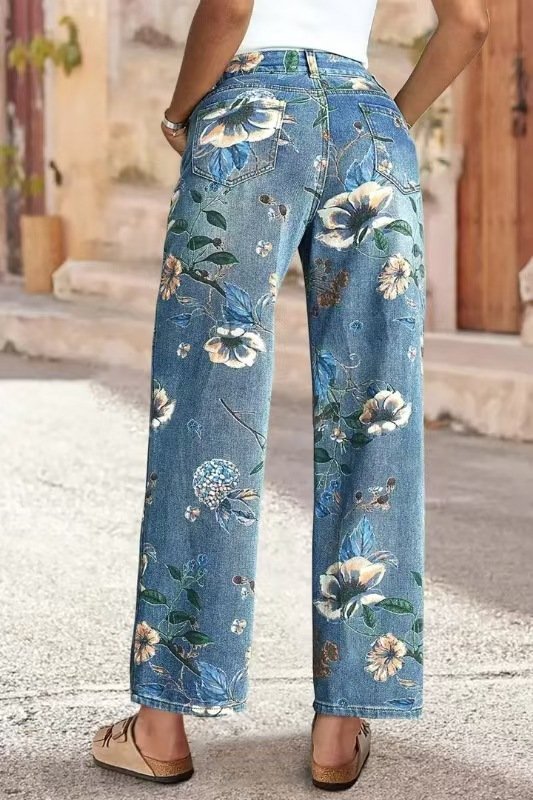 Women's Printed Denim Wide-Leg Pants – Spring & Autumn Style - Image 5