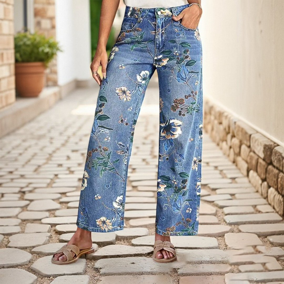 Women's Printed Denim Wide-Leg Pants – Spring & Autumn Style