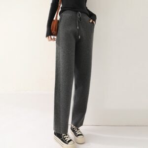 Color Contrast Patchwork Pure Wool Knit Casual Pants