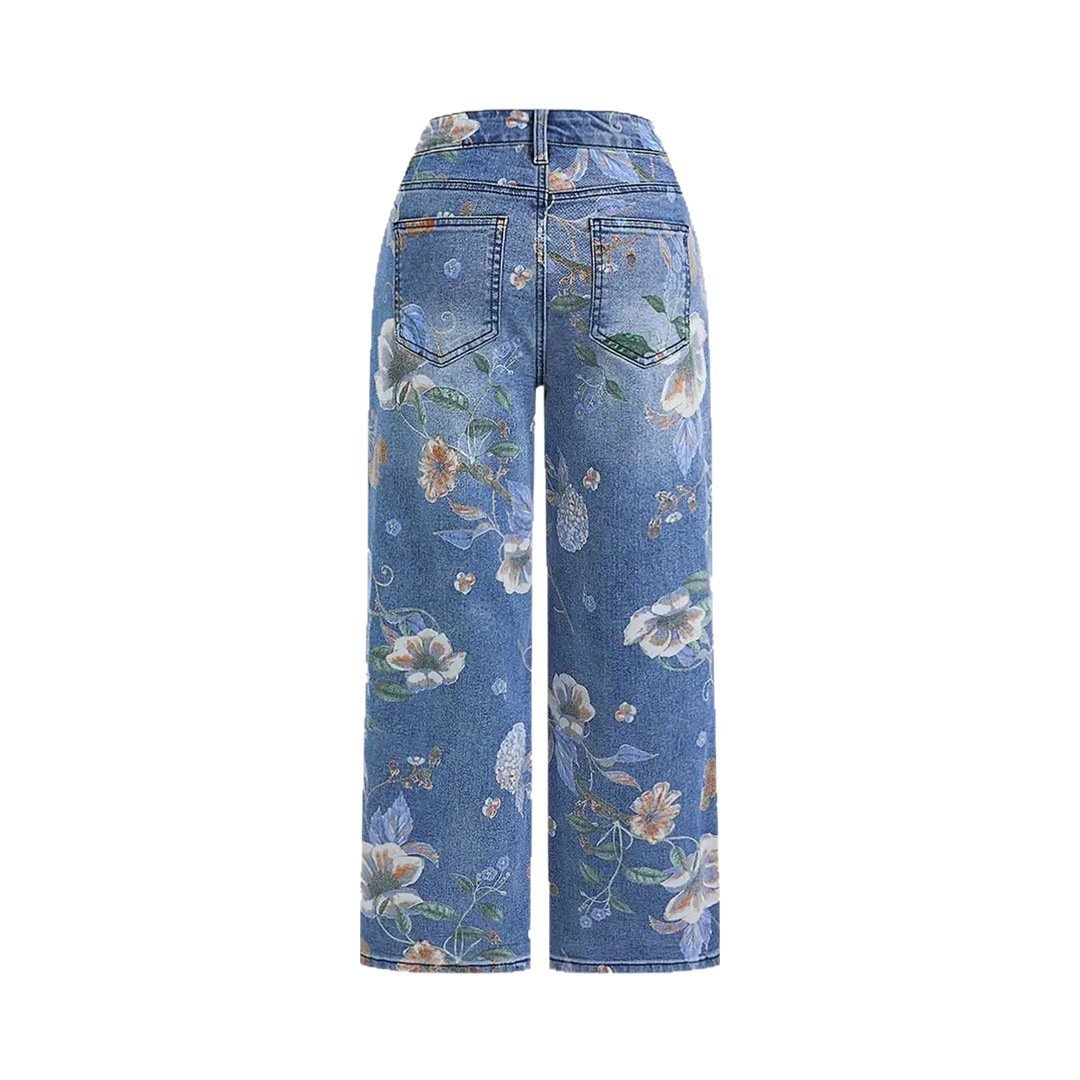 Women's Printed Denim Wide-Leg Pants – Spring & Autumn Style - Image 3