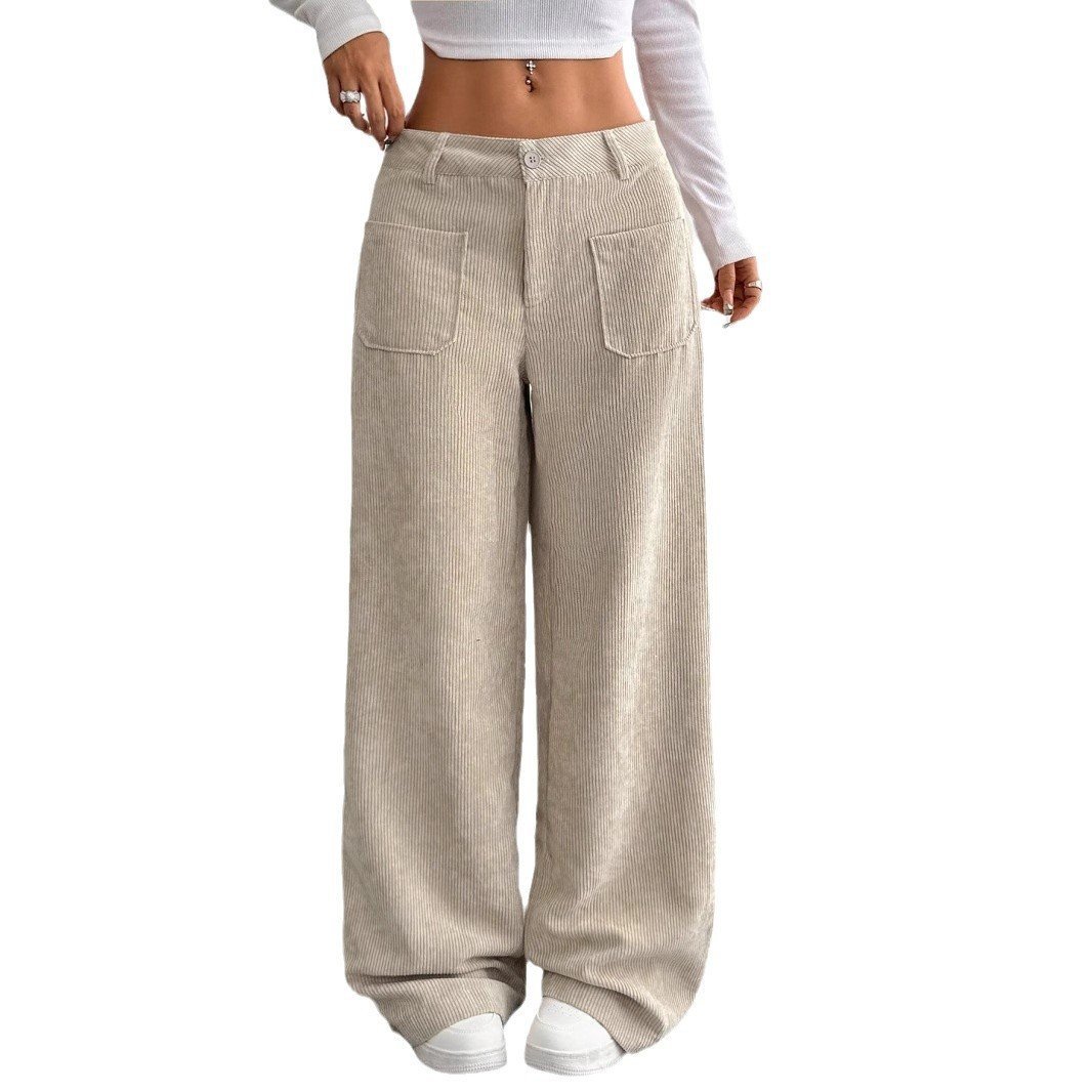 Loose Solid Color Pocket Mop Wide Leg Pants - Image 5