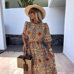 Women's Fashion Multi-color Printing Casual Dress