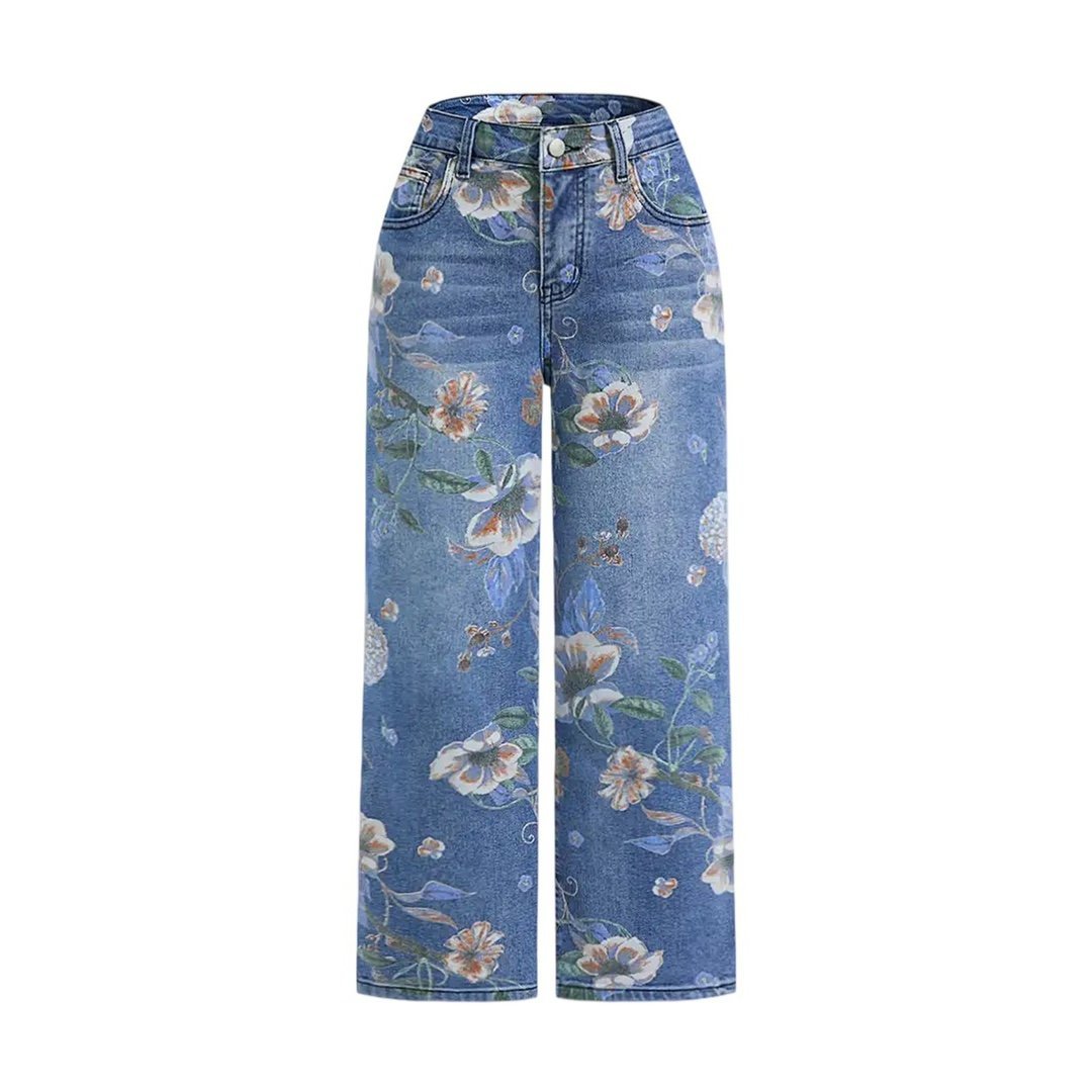 Women's Printed Denim Wide-Leg Pants – Spring & Autumn Style - Image 2