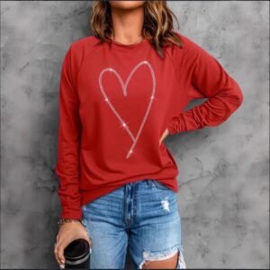 Heart Printing Round Neck Long Sleeve Sweatshirt Tops