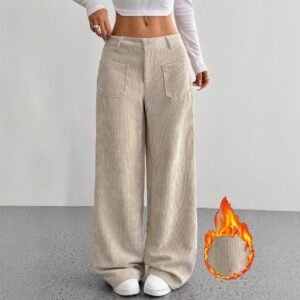 Loose Solid Color Pocket Mop Wide Leg Pants