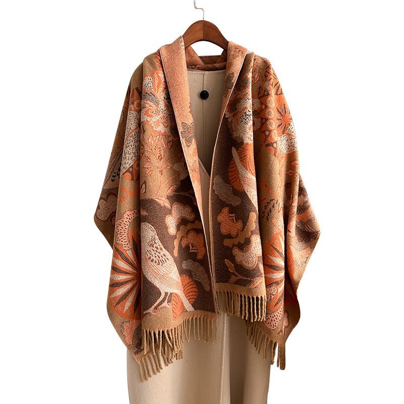 Season Ethnic Birds And Plants Collision Combination Elegant Going Out Cashmere-like Warm Scarf Shawl For Women - Image 7