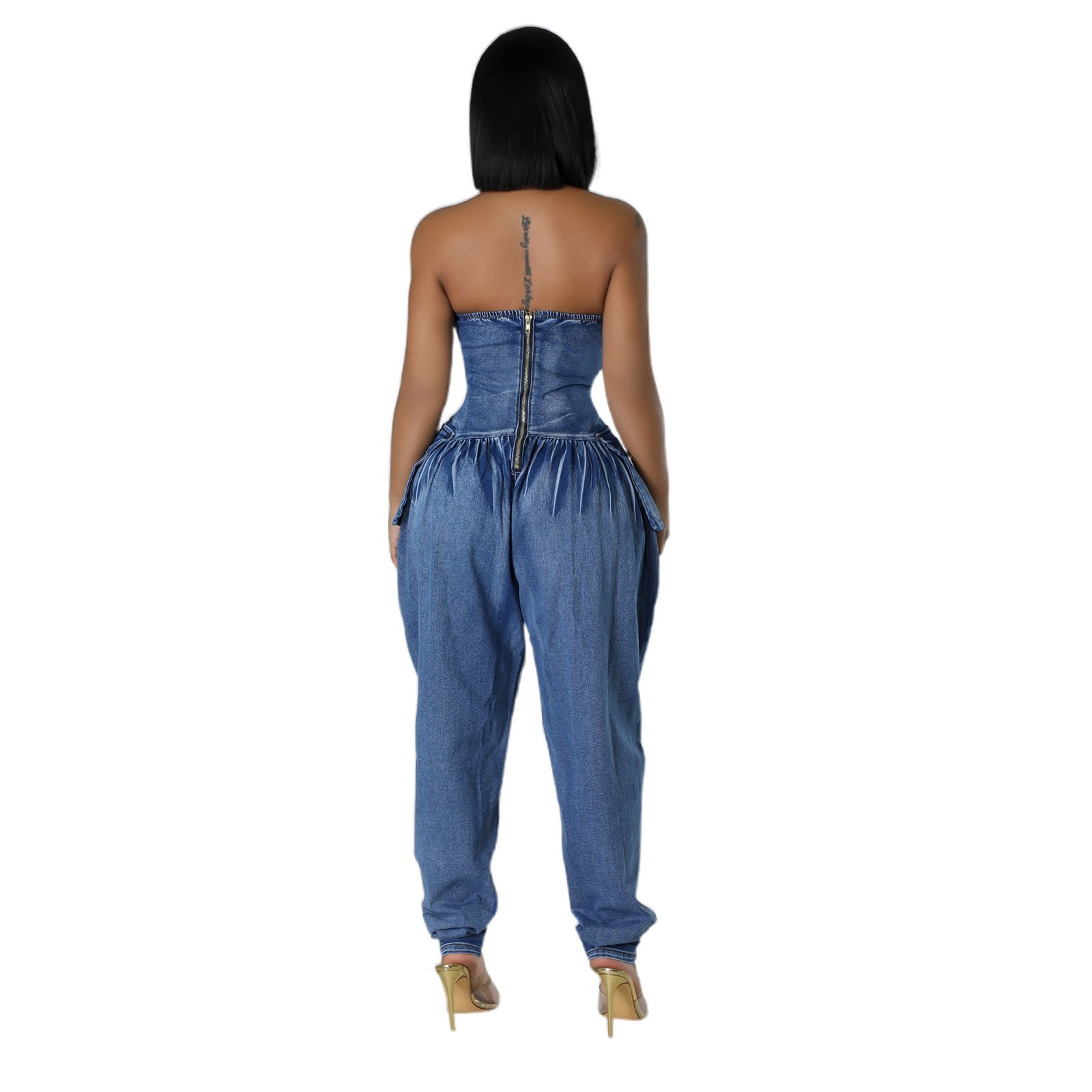Women's Tube Top High Elastic Fashion Denim Jumpsuit - Image 5