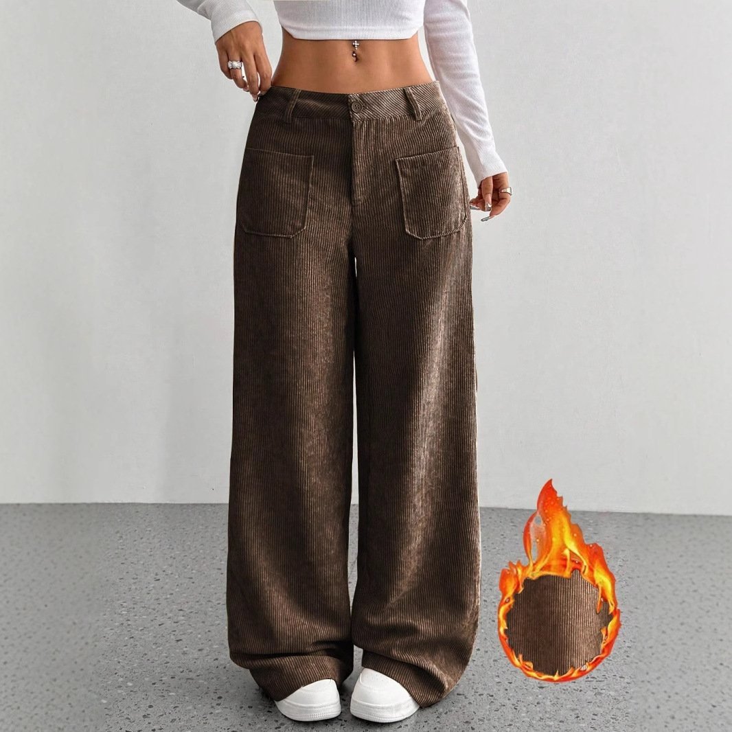 Loose Solid Color Pocket Mop Wide Leg Pants - Image 3