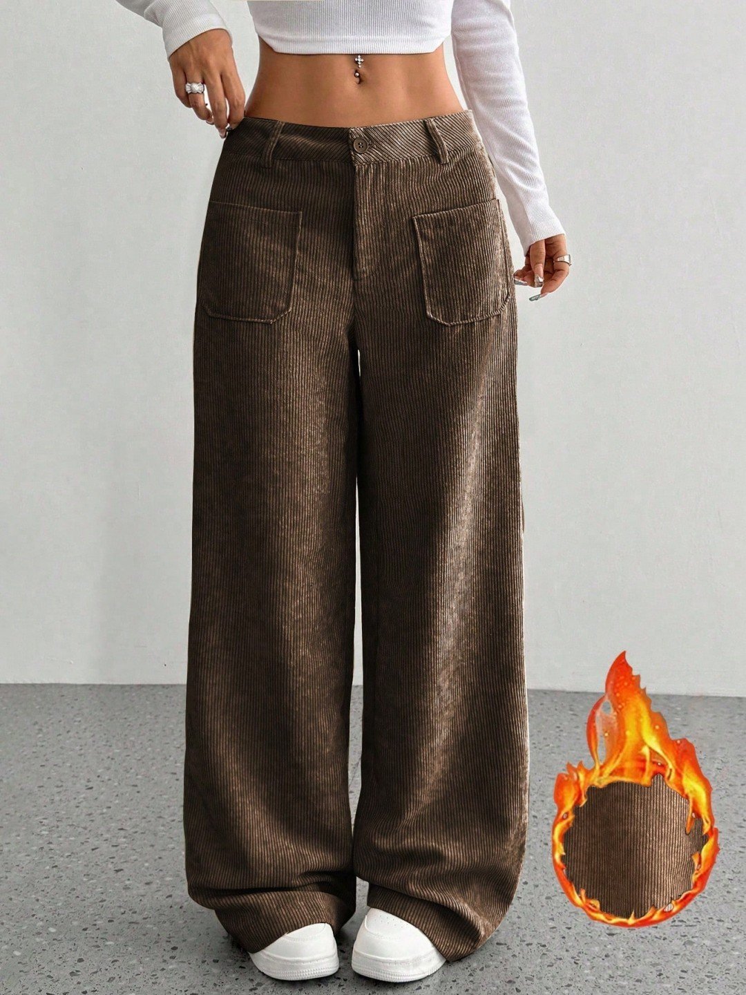Loose Solid Color Pocket Mop Wide Leg Pants - Image 8