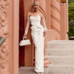 women’s tube top pleated flower dress