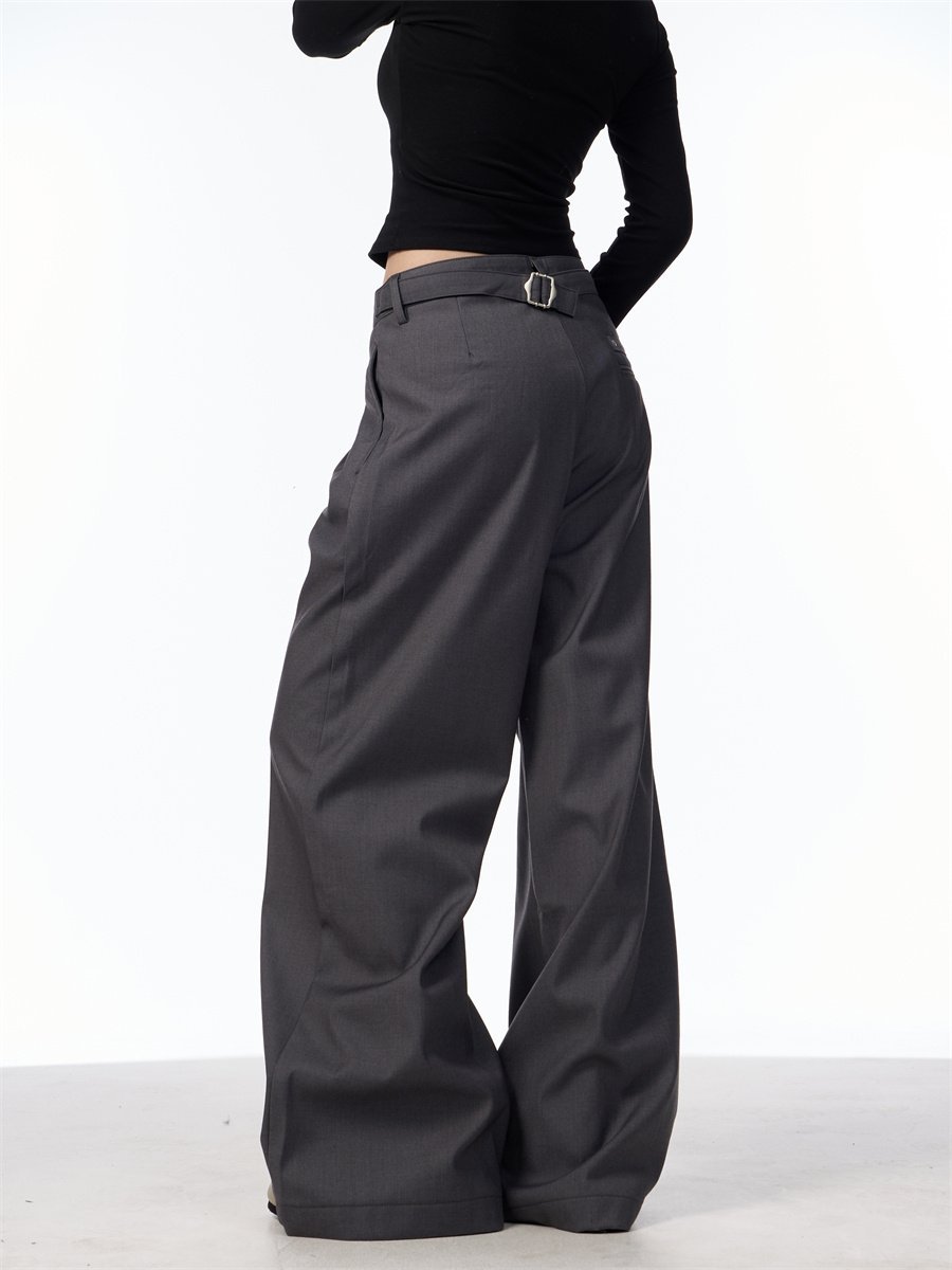 Simple Loose Double Pleated Rivet Draping Casual Suit Pants - Image 10