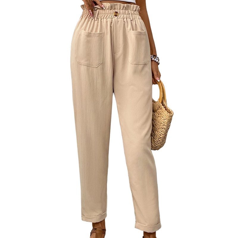 Women's Pants Pocket Elastic Waist Apricot - Image 5