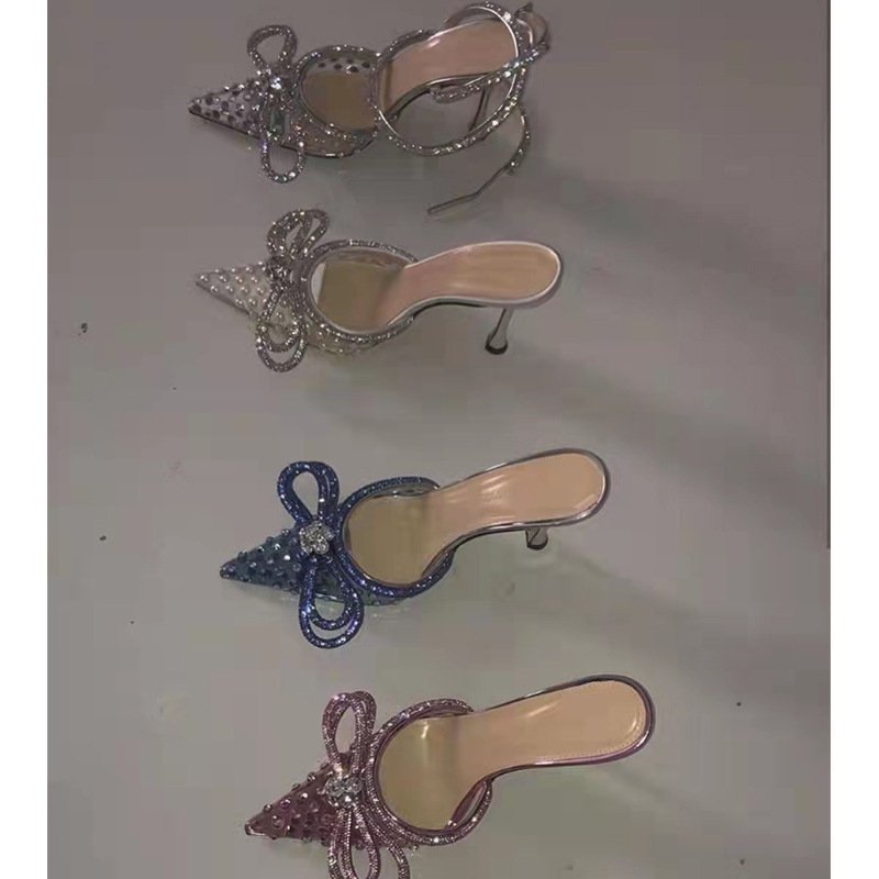 Women's Shallow Mouth Mesh Large Size Stiletto Heel Pointed Toe Back Empty Slippers - Image 3