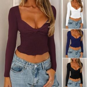 Y2K Sexy Low-cut Twisted-up Long Sleeve Top in BM Style