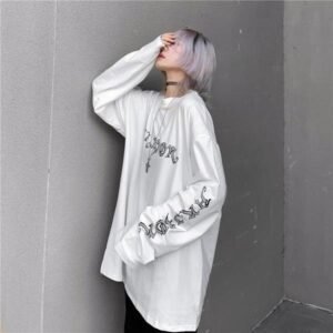 Women's Harajuku Mourning Dark Print Loose Casual White T-Shirt