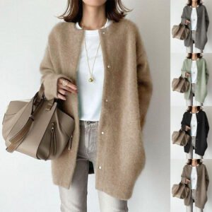 single breasted solid color knitted cardigan jacket