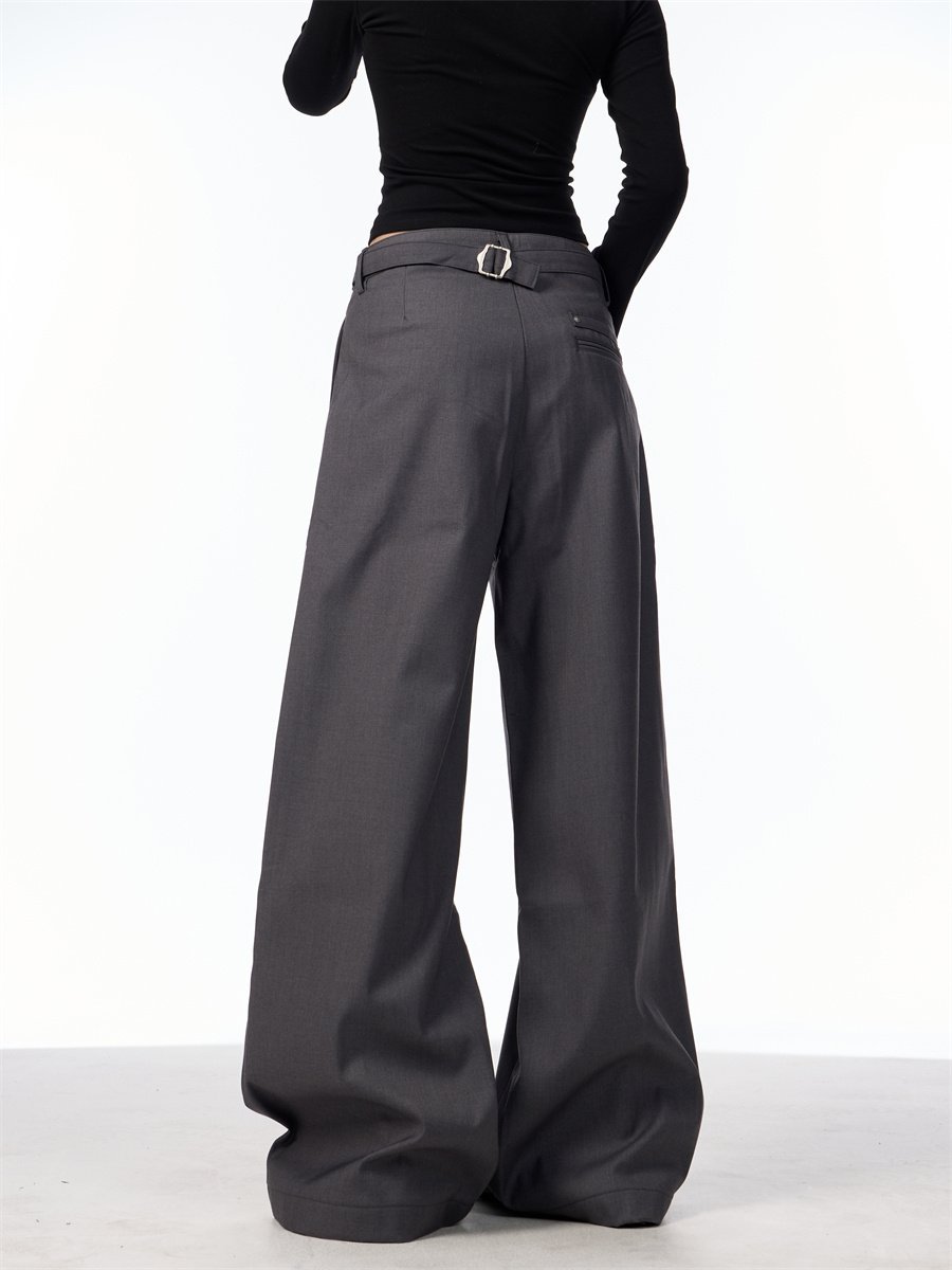 Simple Loose Double Pleated Rivet Draping Casual Suit Pants - Image 8