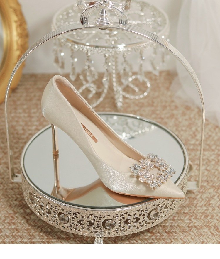 Wedding Dress Two-way Wear Pointed-toe Stiletto Bride Shallow Mouth Pumps Women High Heels - Image 6