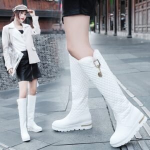 Metal Decoration High Leg Boot Large Size Mid Heel